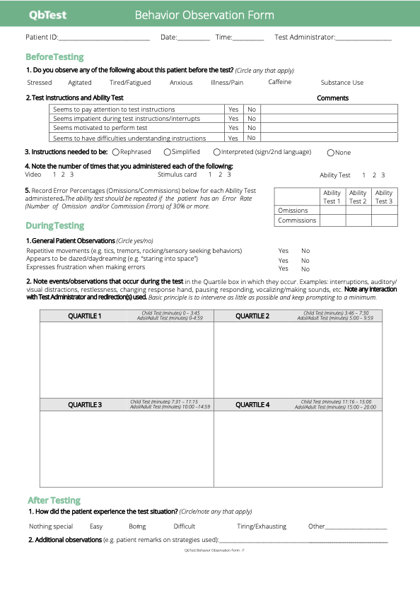 Behavioural Observation Form