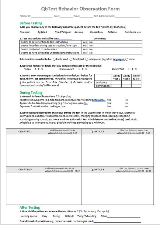 Behavior Observation Form