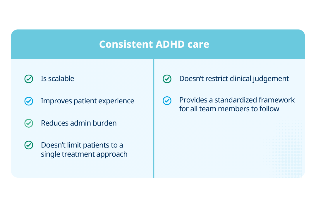 Graphic showing what consistent adhd care is